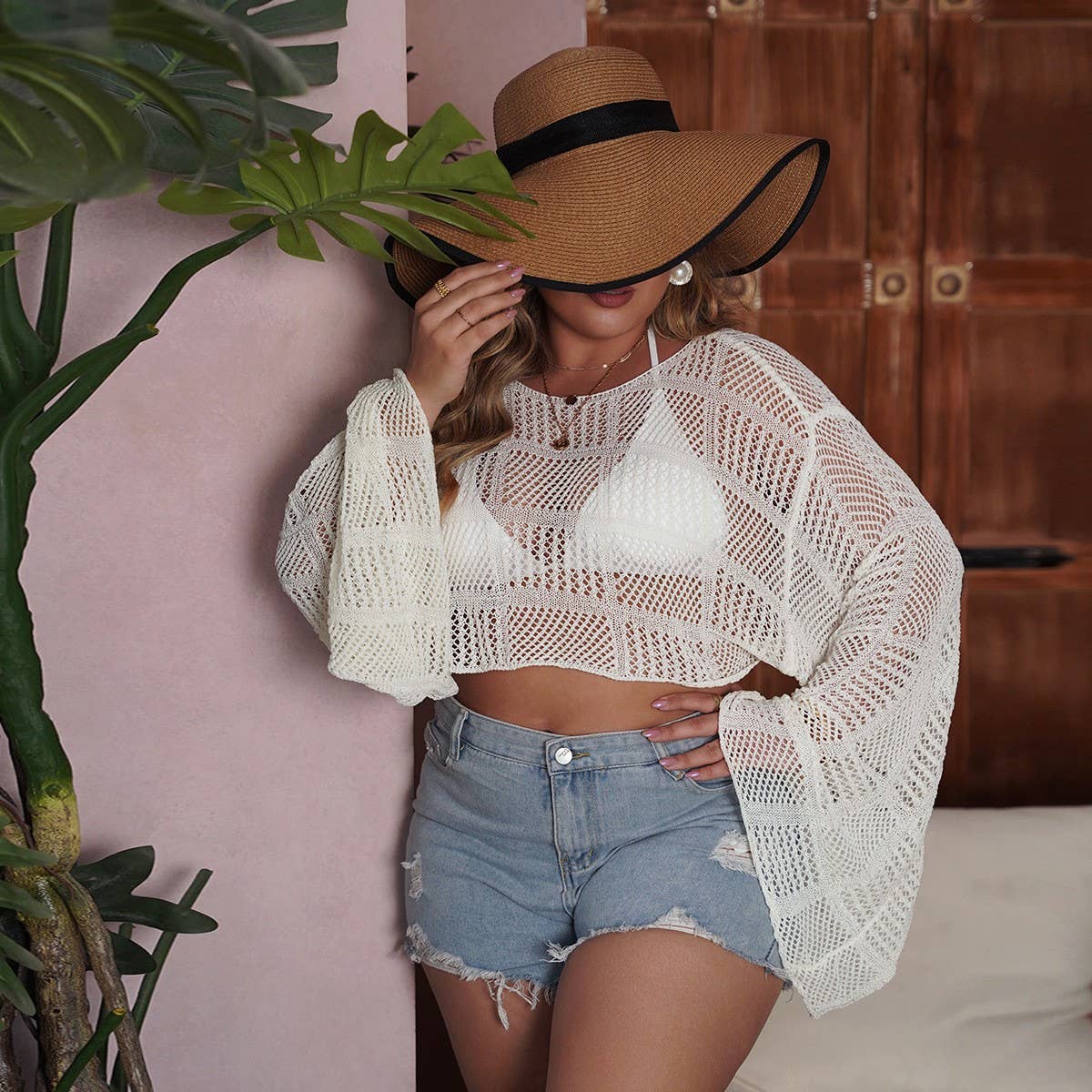 WOMEN' FLARED SLEEVE SEXY HOLLOW OUT CROP TOP_CWTSTL1143