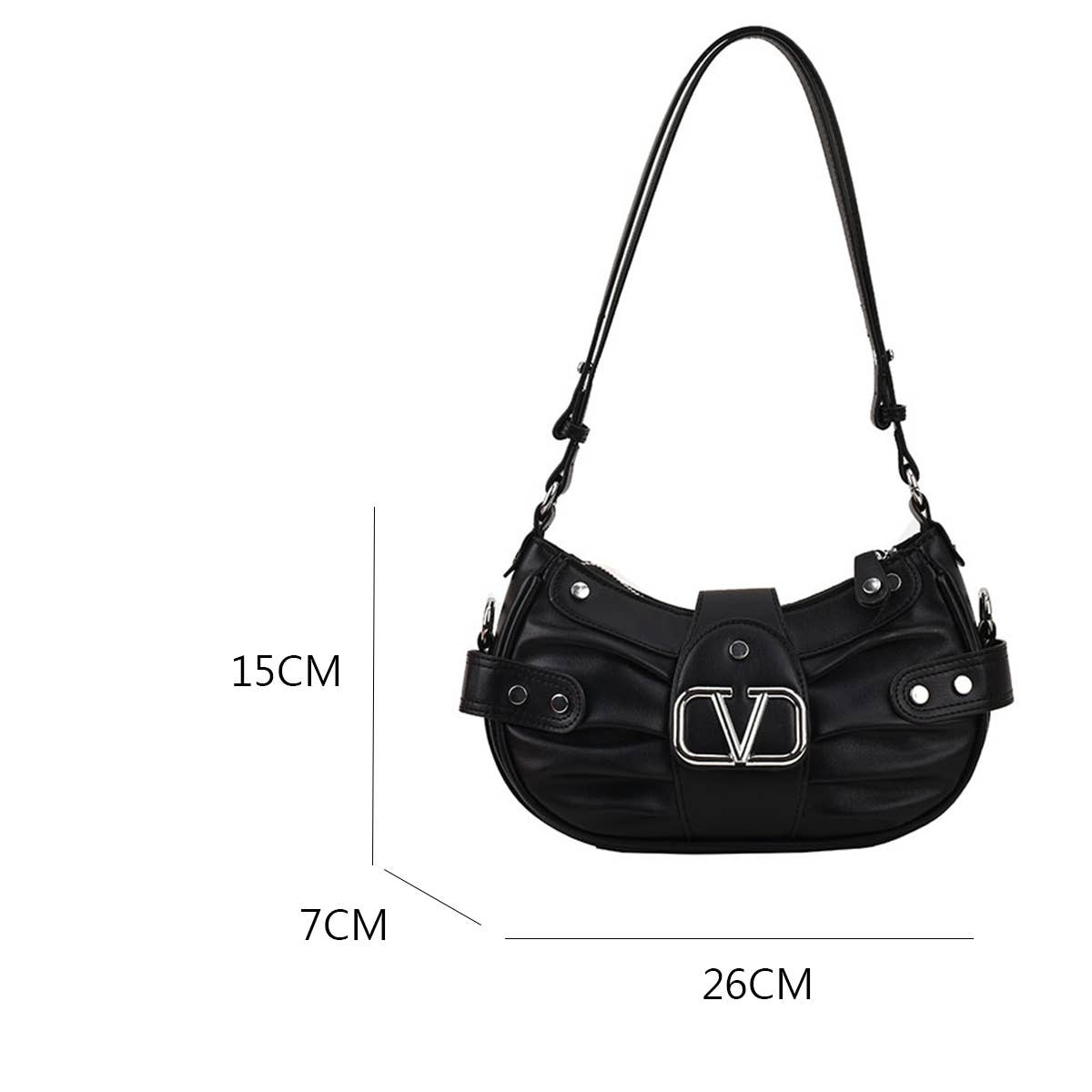 FASHIONABLE V PLEATED STUDDED SHOULDER BAG_CWAB1578