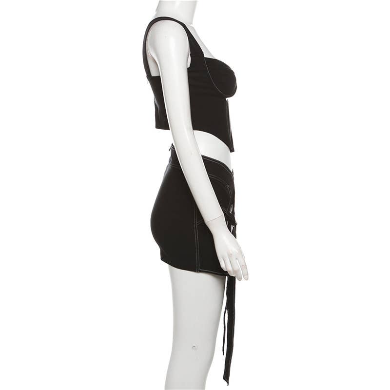 Patchwork skirt suit that covers the buttocks