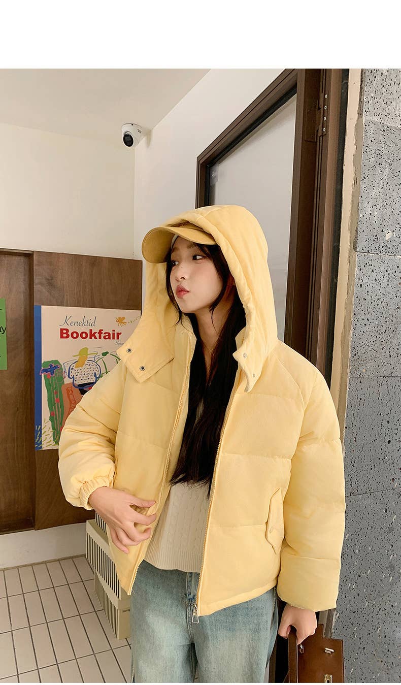 Hooded corduroy textured cotton jacket