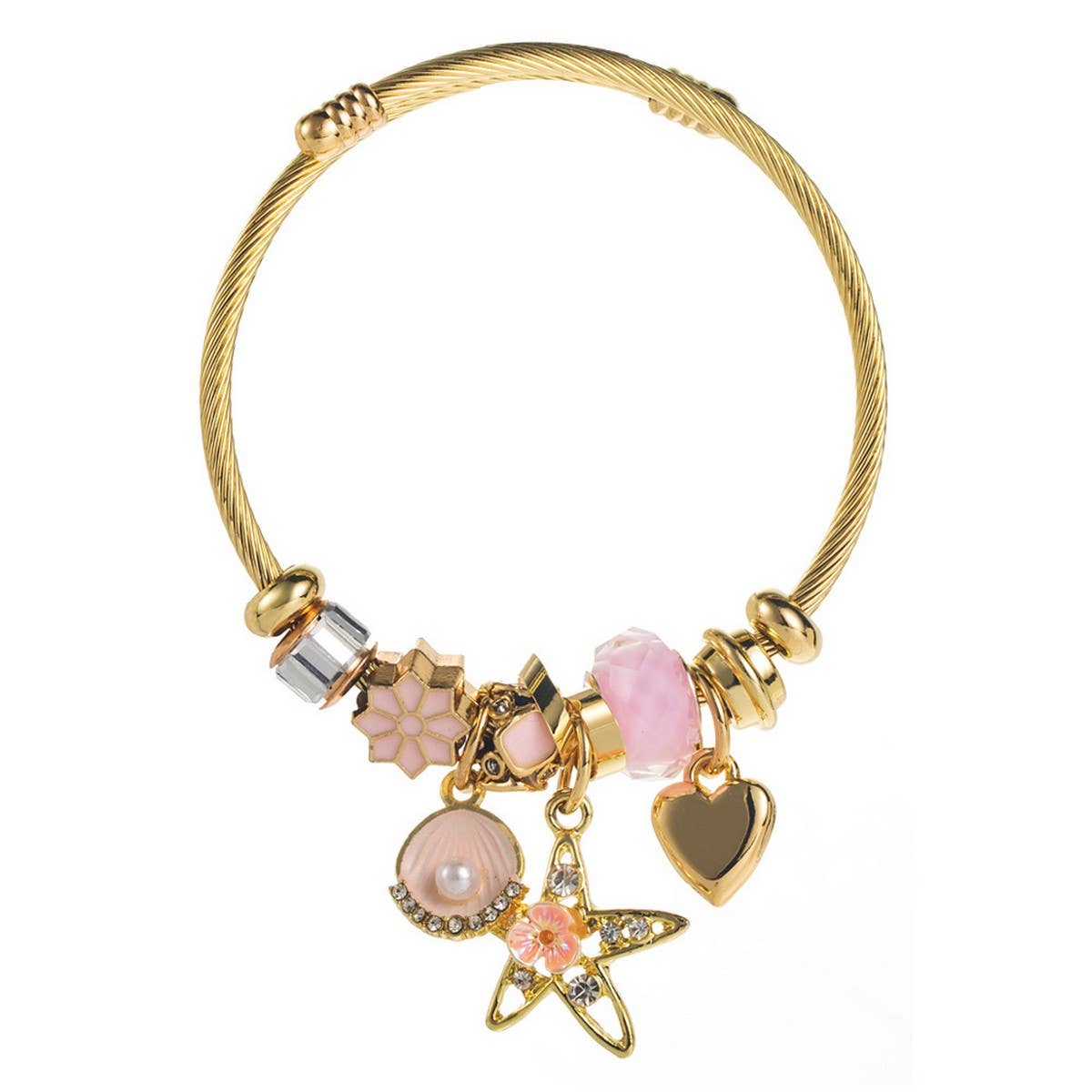 Star Shell Charm Adjustable Stainless Bracelet_CWMM8494