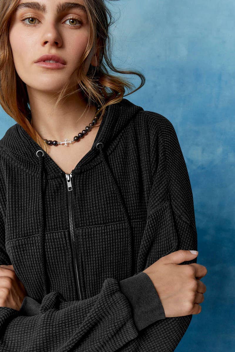 ZIPPER  CARDIGAN  LONG-SLEEVED FALLOW HOODIE_CWOHOL0508