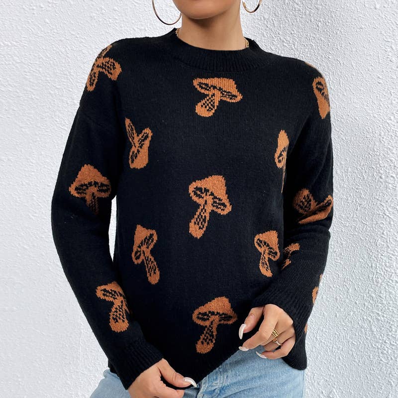 Skull Halloween jacquard crewneck pullover sweater