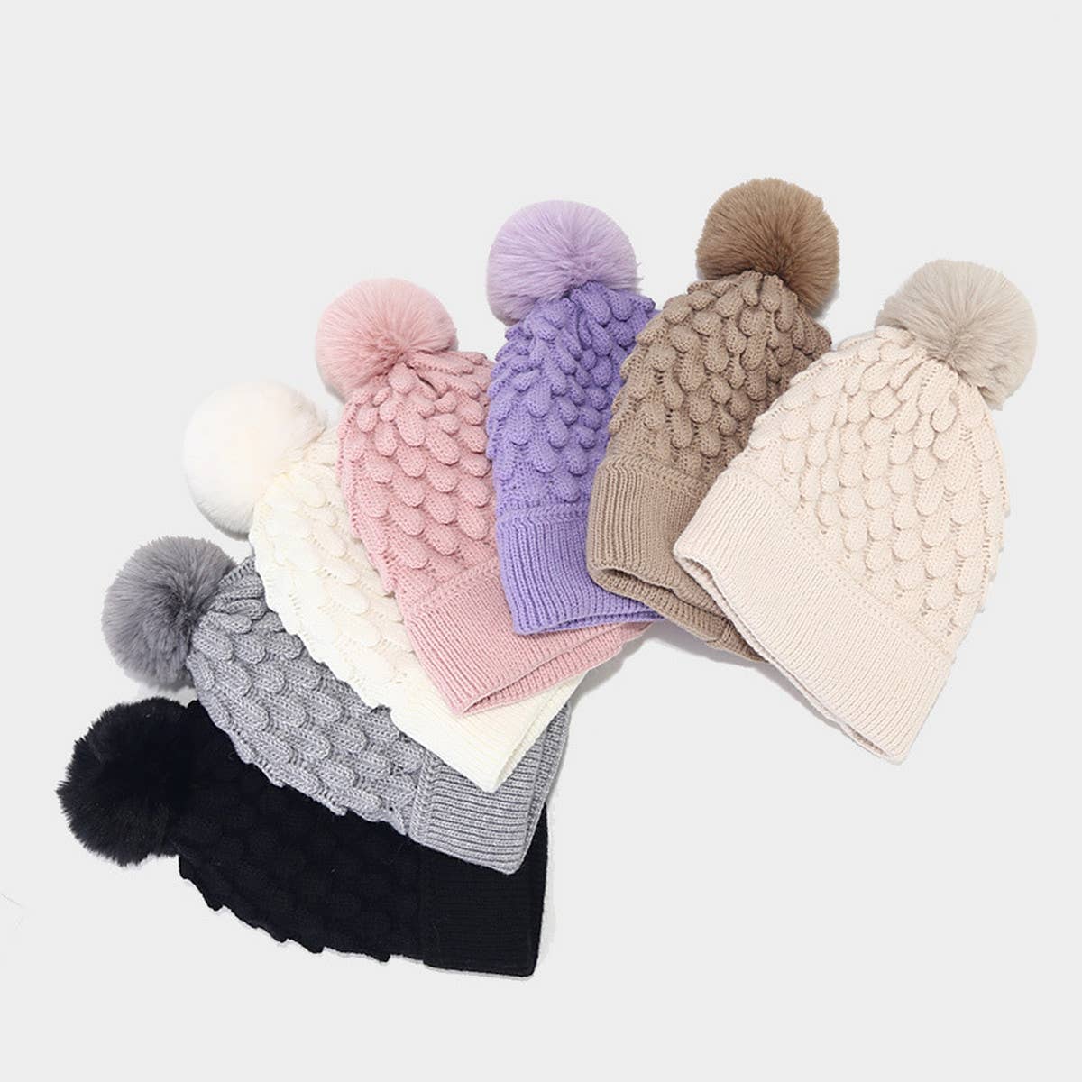 NEW PINEAPPLE PATTERN POM POM KNITTED HAT_CWAH1612