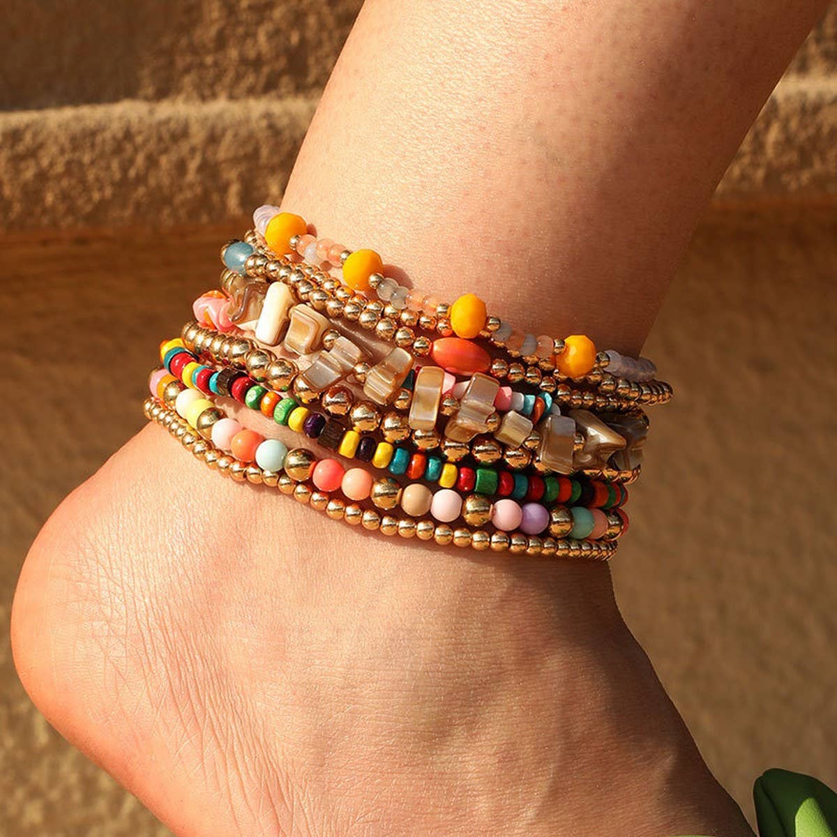 Boho Layered Anklet Set ??Colorful Beaded Style_CWMM6347