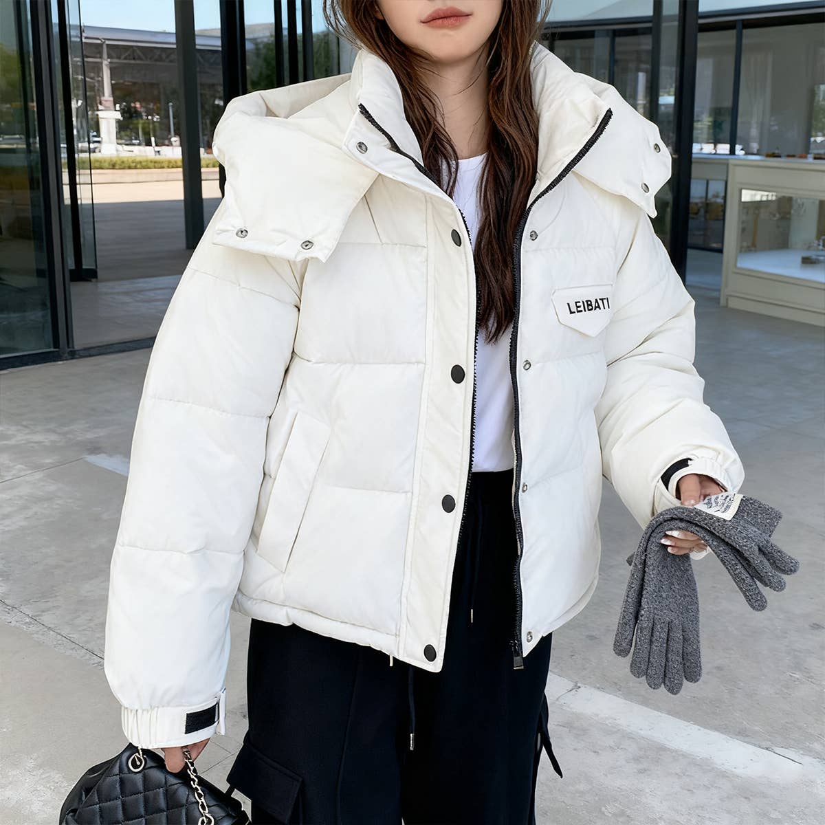 Large pocket paragraph hooded cotton jacket