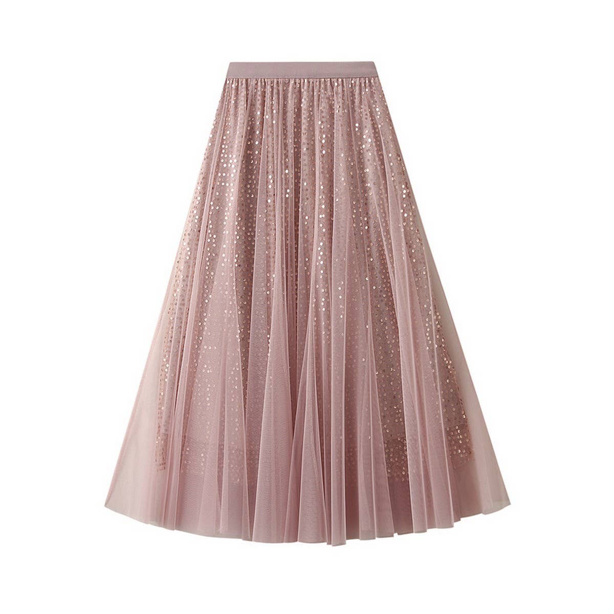 Sequin Tulle A-Line Maxi Skirt with Flowing Drape