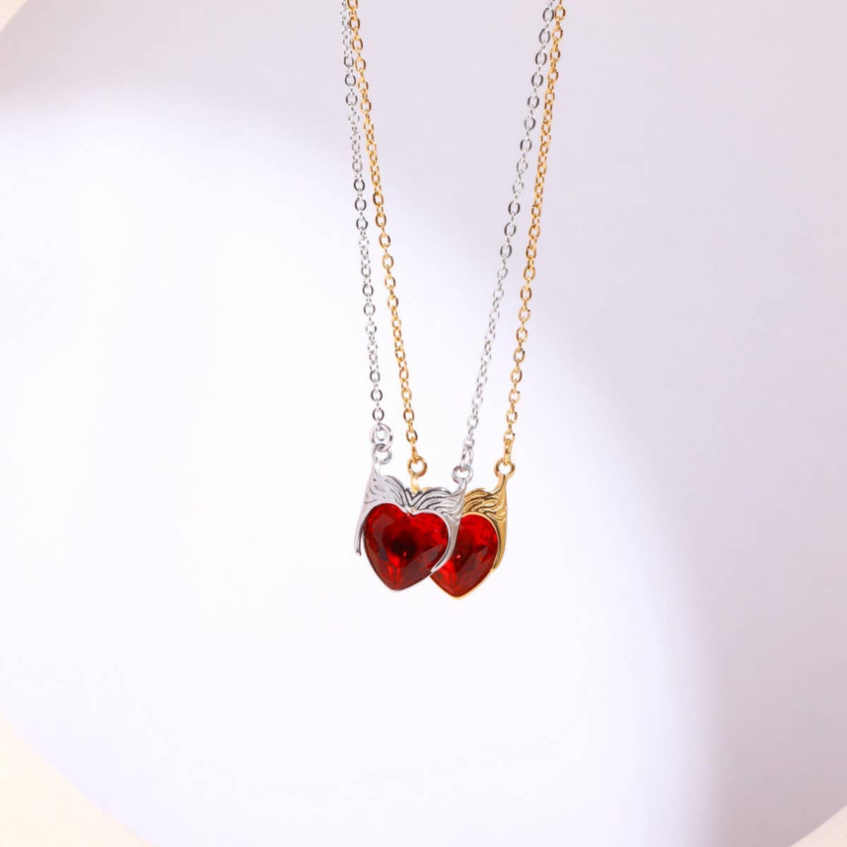 Stainless Steel Heart Zircon Pendant Necklace_CWMM5589