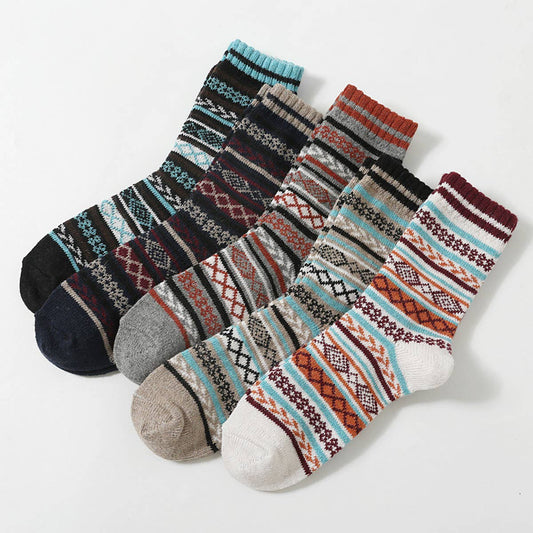 5 PAIRS OF VINTAGE PRINT THICK WARM COTTON SOCKS_CWMS0683