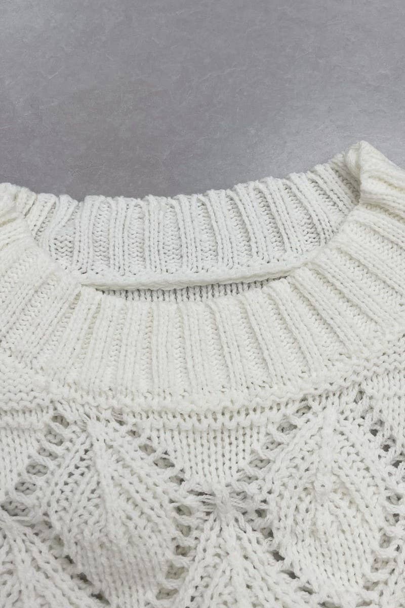 CWOSWL07627_CROCHET LONG SLEEVE ROUND NECK CROP SWEATER