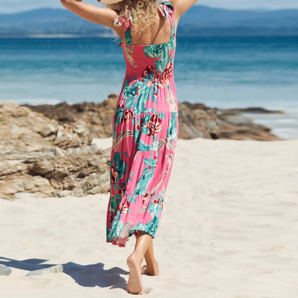 Casual holiday halter strap print long dress