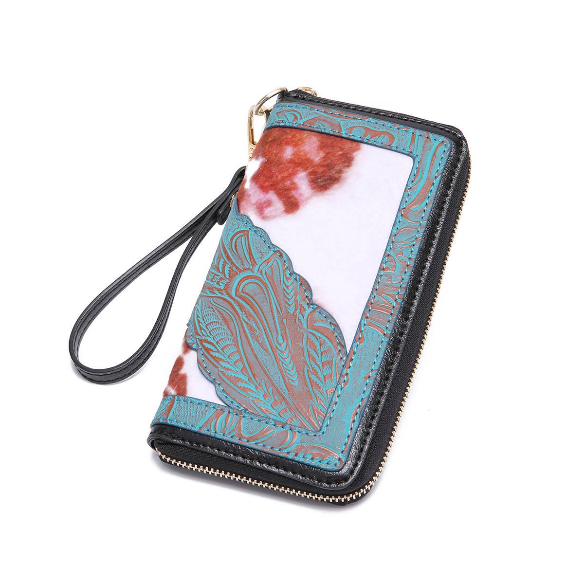 LEATHER CARVED EMBOSSED BOHEMIAN CLUTCH WALLET_CWAB2592