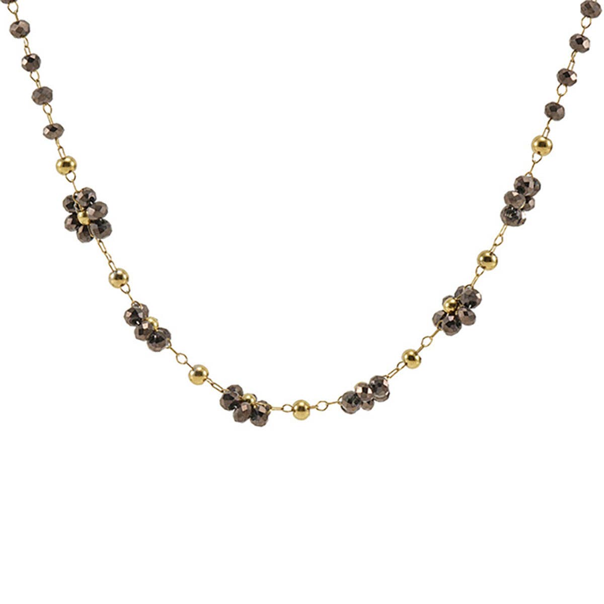 18K stainless steel small fresh crystal flower necklace