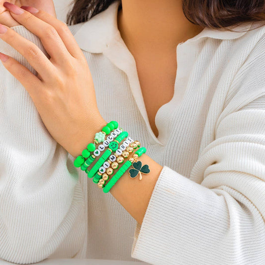 MULTI-LEAF CLOVER LETTER SIMPLE BEADED BRACELET