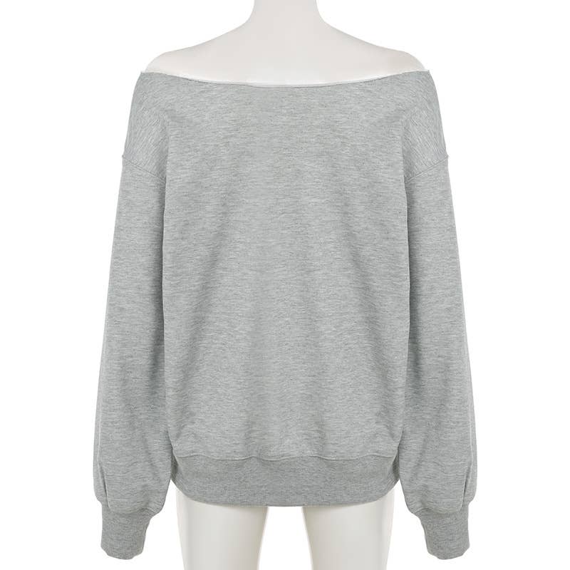 LETTER-PRINTED ROUND NECK LOOSE PULLOVER TOP