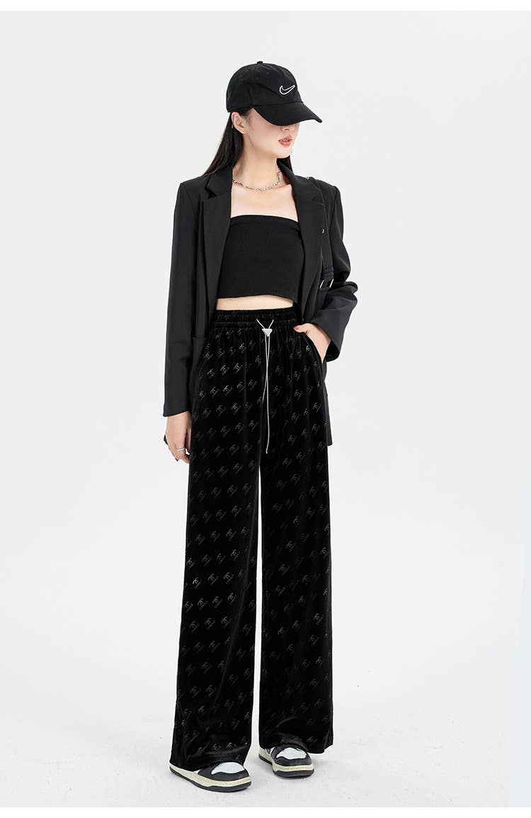 High waist plus velvet thick drapery pants