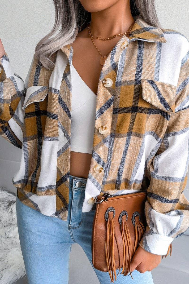 CWOJA0985_PLAID LANTERN LONG-SLEEVED WOOLEN JACKET