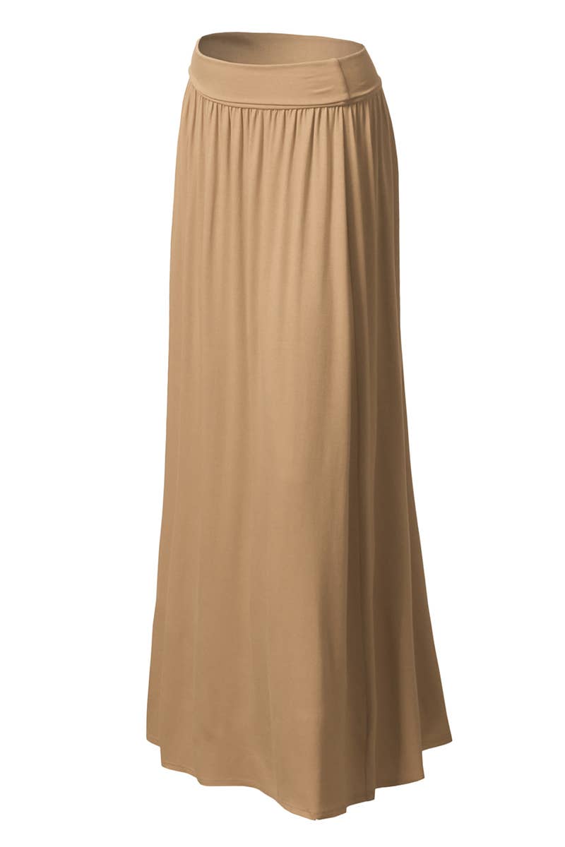 AWBLS089_High Waist Elastic Closure Gather Maxi Skirt