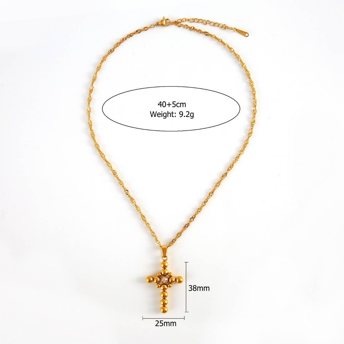 Minimalist Steel Bead Cross Necklace with Zircon