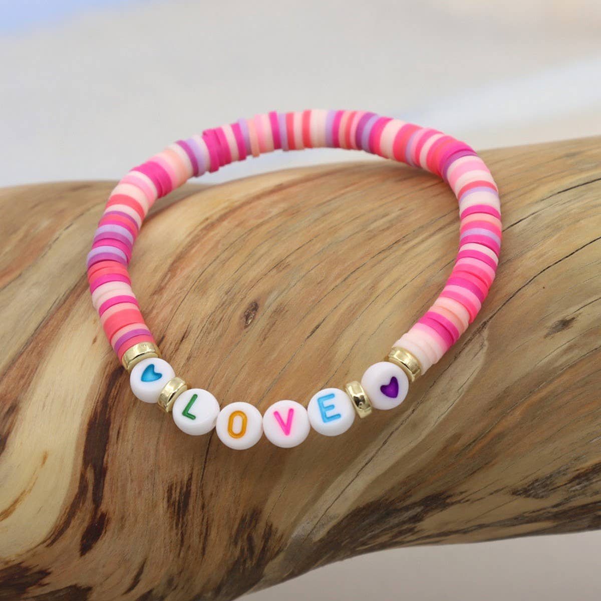 COLORFUL POLYMER CLAY LETTER BEADED BRACELET