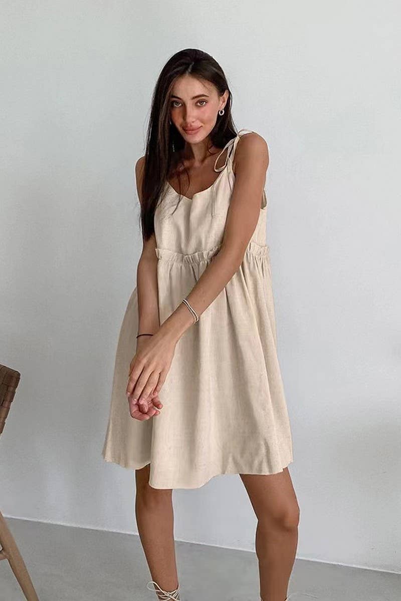 CWDSD8757_SEXY LINEN BLEND SPAGHETTI STRAP DRESS