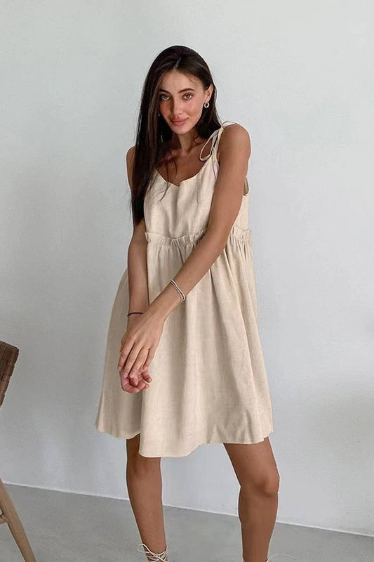 CWDSD8757_SEXY LINEN BLEND SPAGHETTI STRAP DRESS