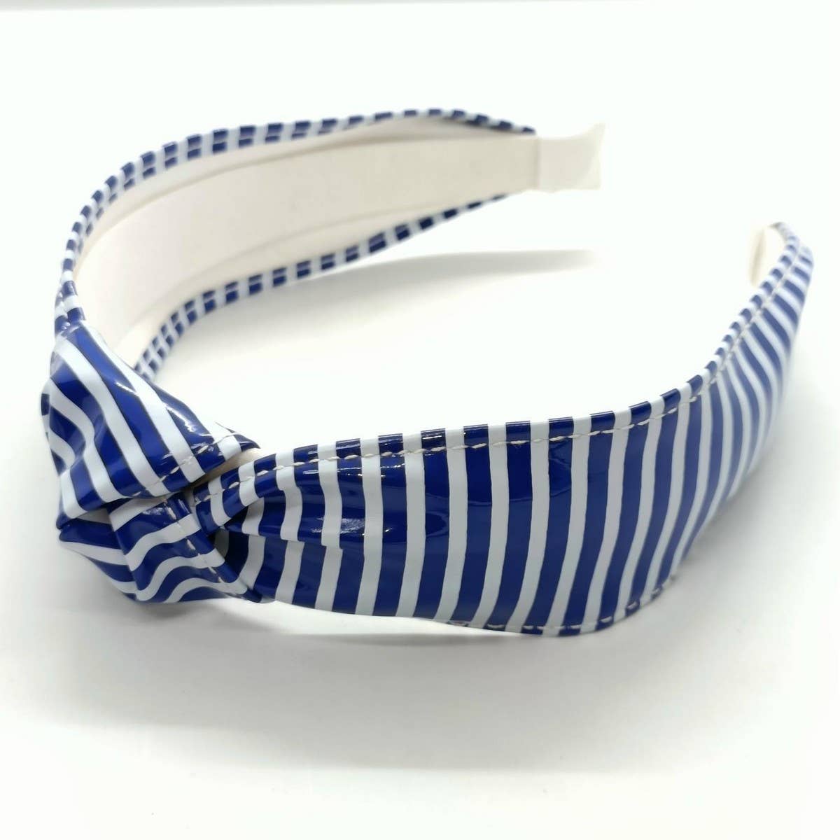 Navy Stripe Wide Knot PU Leather Headband