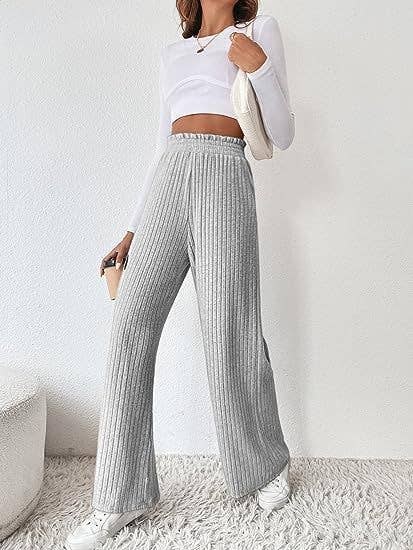 CASUAL LOOSE HIGH-WAISTED KNITTED PANTS