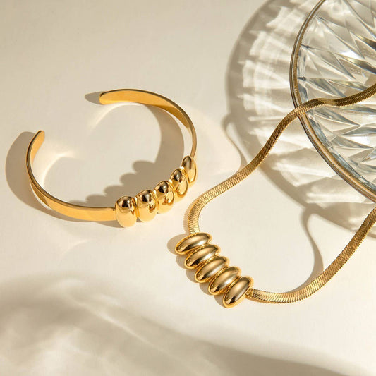 SMOOTH WAIST OVAL SNAKE BONE NECKLACE BRACELET SET_CWAJE1883