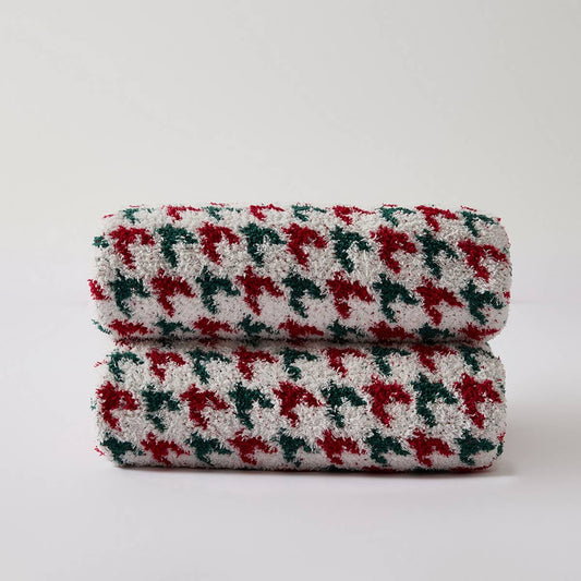 NEW RETRO CHRISTMAS HOUNDSTOOTH KNITTED BLANKET