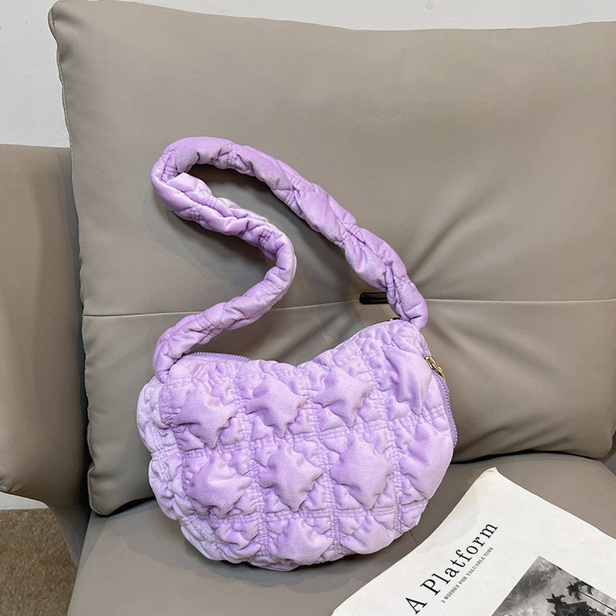 Velvet Fuzzy Puffy Cloud Shoulder Bag_CUAB00482