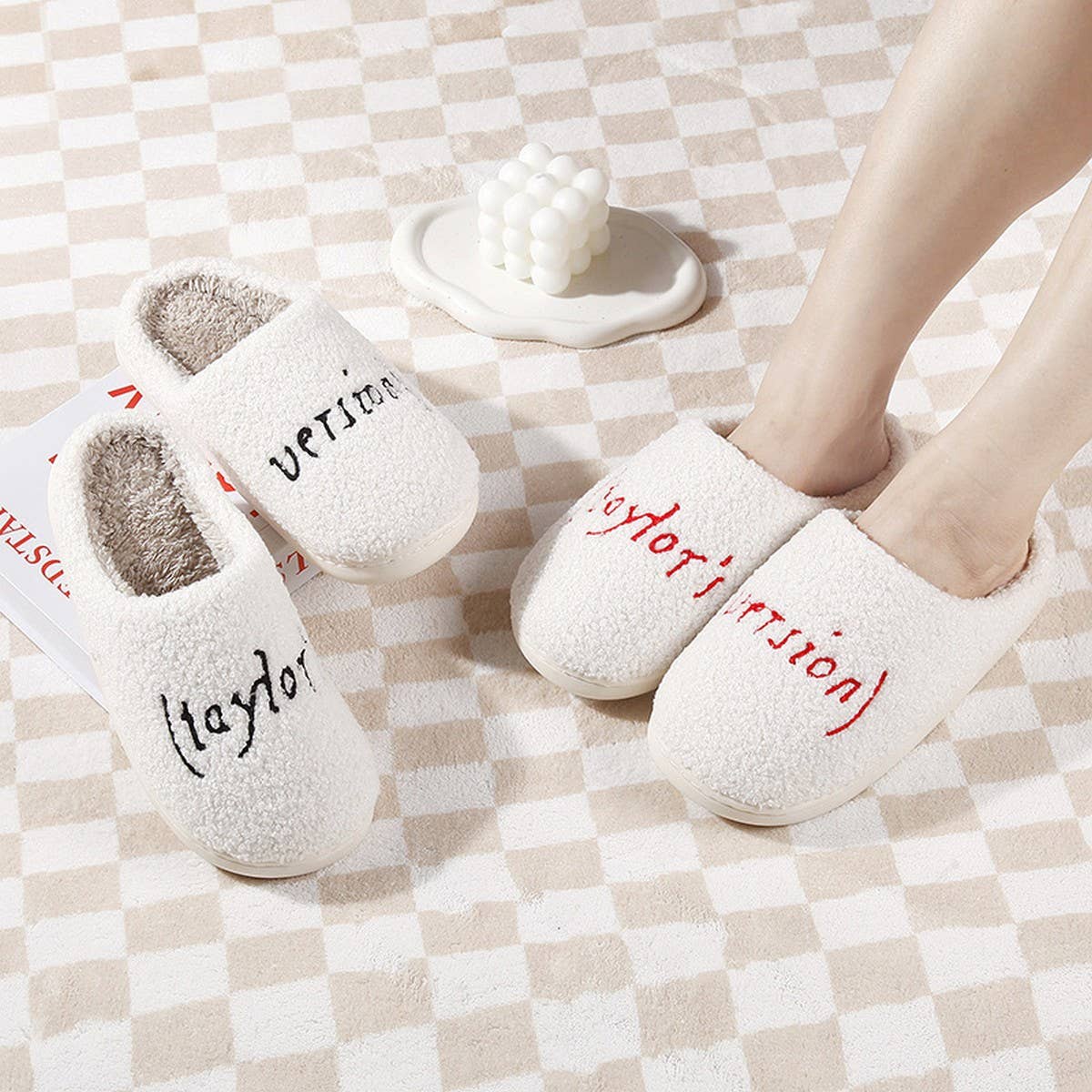 FONT PATTERN CARTOON WINTER WARM COTTON SLIPPERS