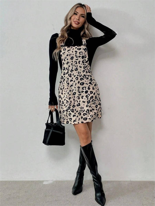 LEOPARD POCKET CASUAL ADJUSTABLE STRAP DRESS