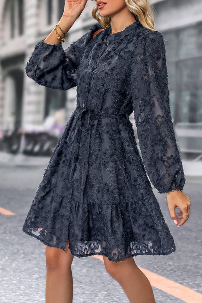 CWDSD6524_SPRING AUTUMN PERSPECTIVE LONG-SLEEVED DRESS