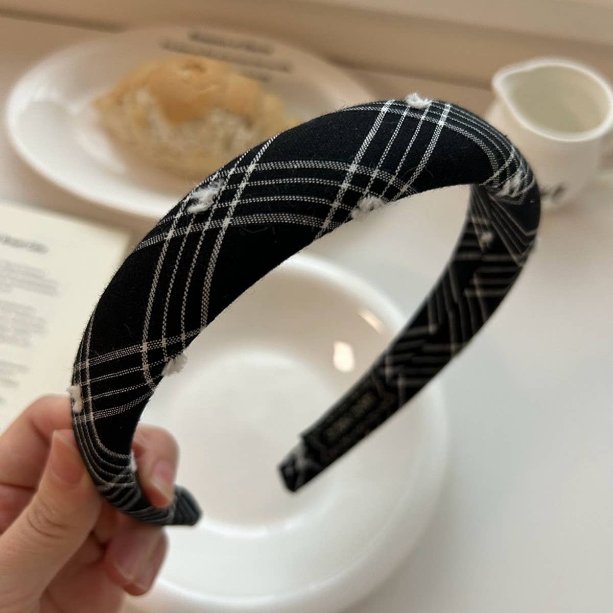NEW RETRO BLACK AND WHITE PLAID HEADBAND