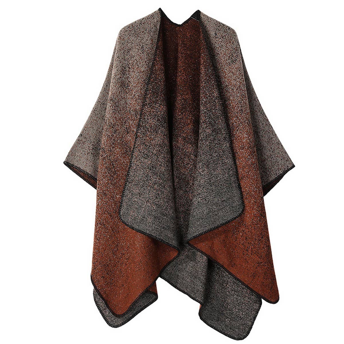 JACQUARD SLIT SHAWL WITH FAUX CASHMERE SCARF
