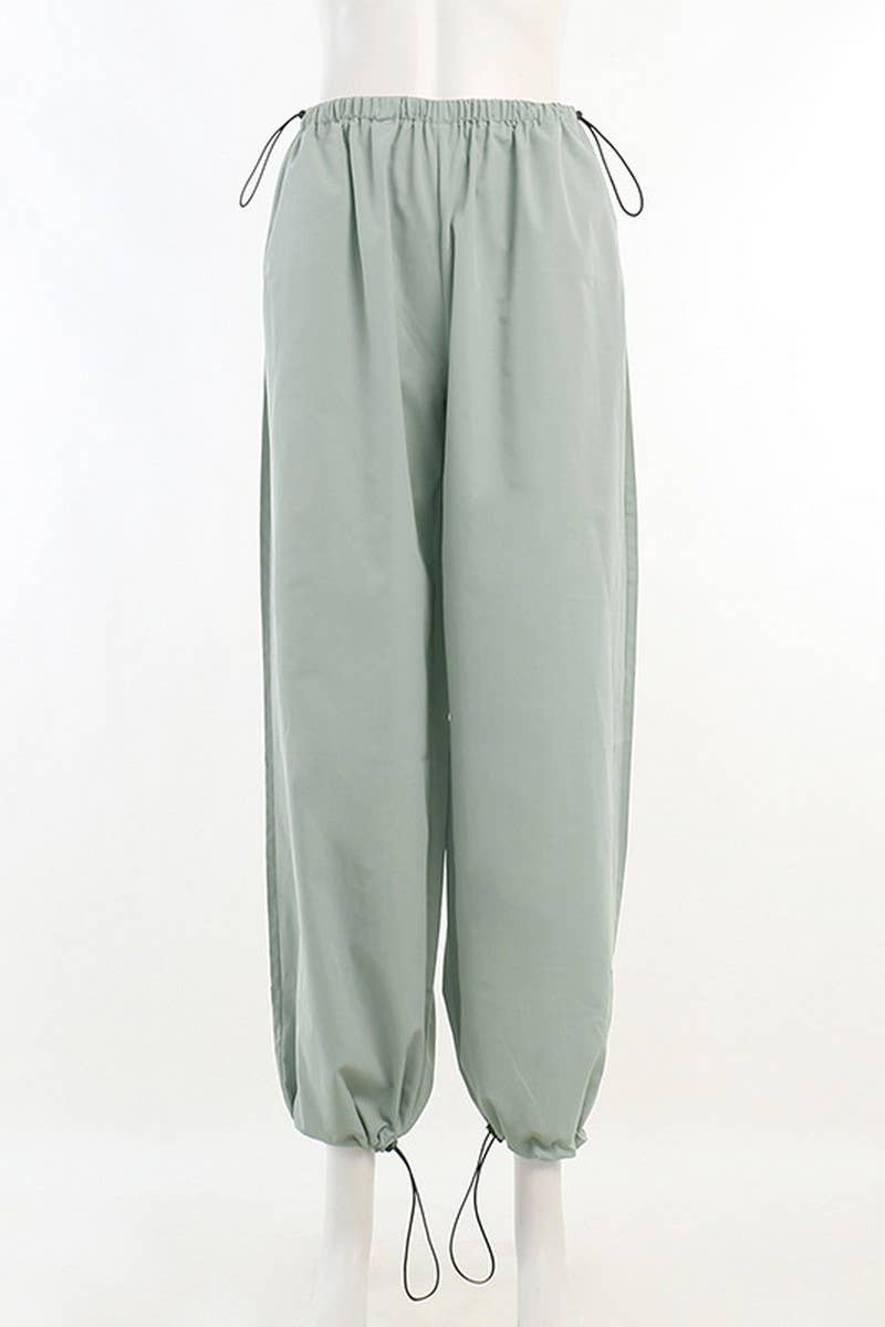 CWBLP1711_SOLID COLOR DRAWSTRING WAIST CASUAL PANTS