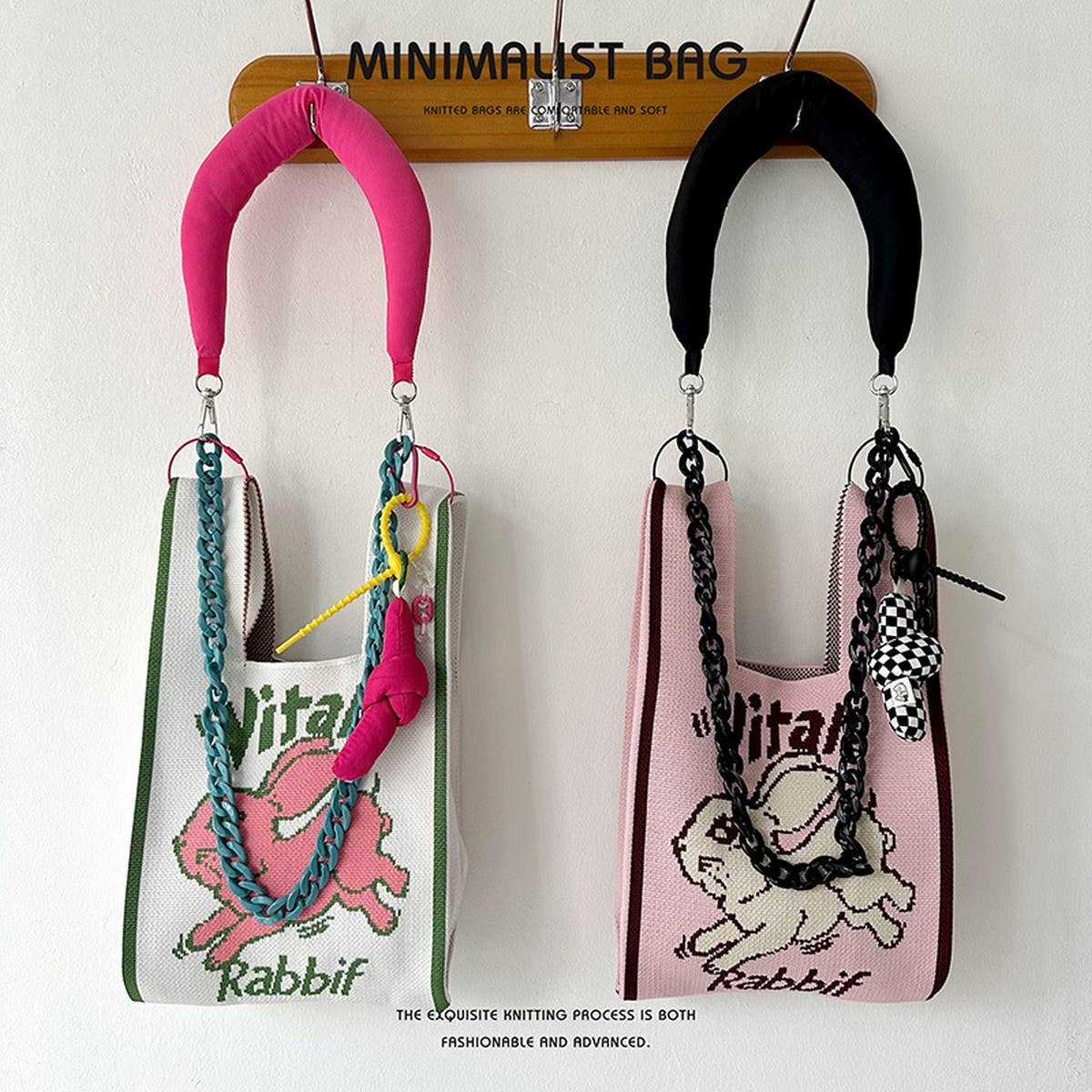 CUTE RABBIT KNITTED SHOULDER TOTE BAG_CWAB1527