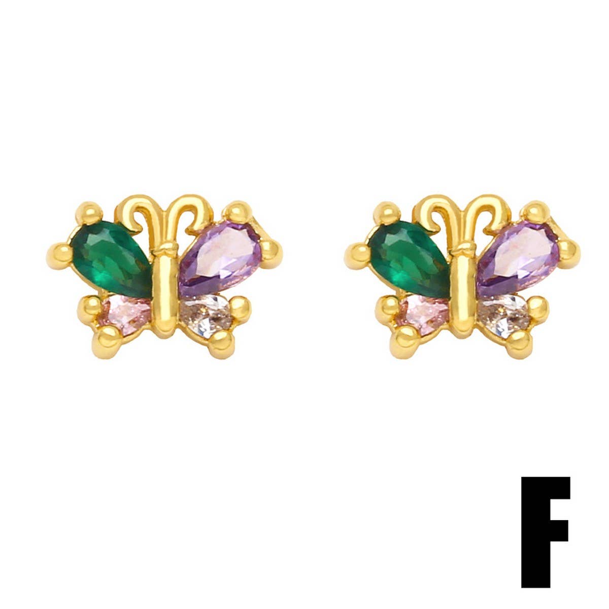 COLORED ZIRCON HEART BOW EARRINGS