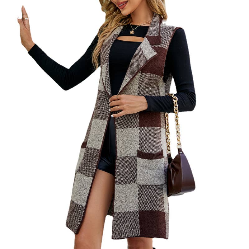 KNIT SLEEVELESS VEST SWEATER LONG WAISTCOAT