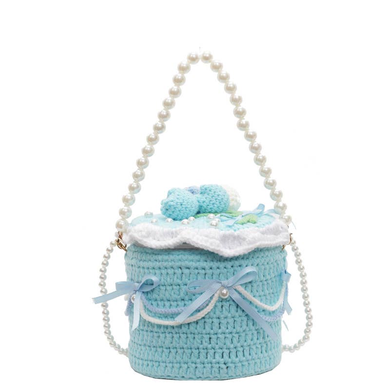 Personalized cake-shaped pearl chain knitted bag