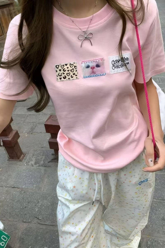 CWBLP2082_STAR PRINT LOOSE STRAIGHT LEG JOGGER PANTS