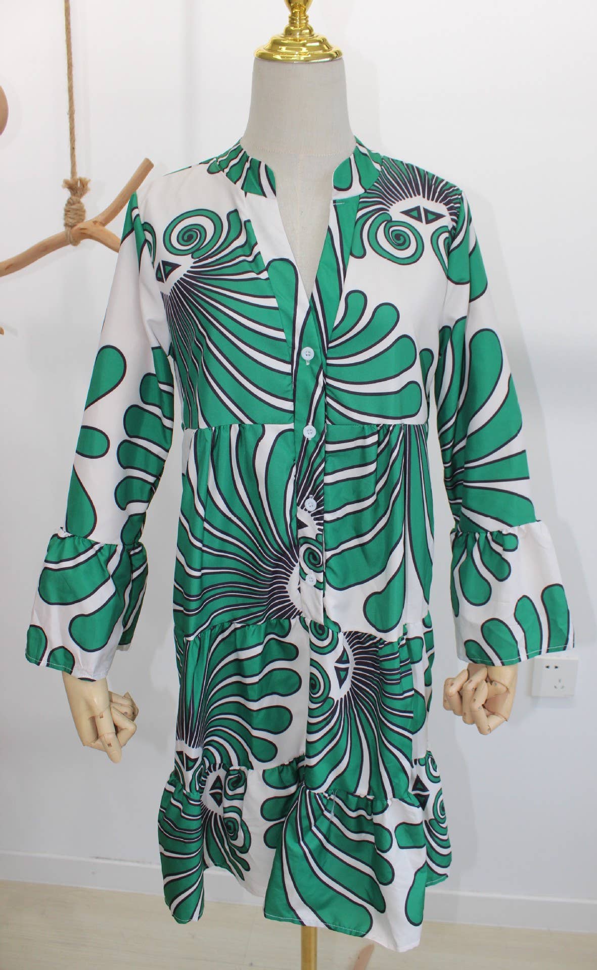 ETHNIC STYLE PRINT CASUAL SINGLE-BREASTED DRESS