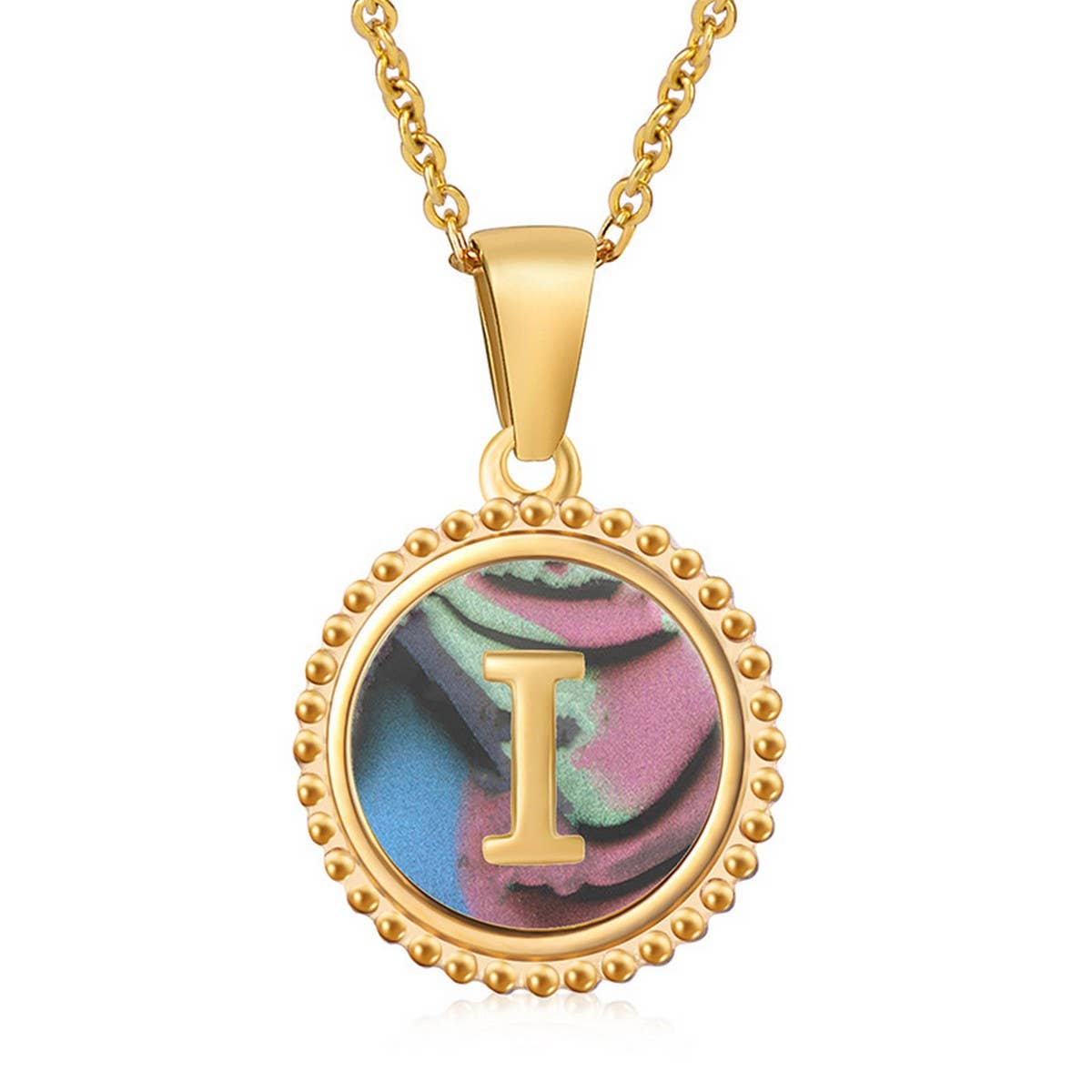 CWAJE1942_Simple Round Colorful Shell Letter Necklace