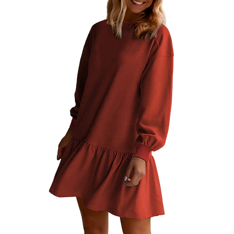 Ruffled long-sleeved sweatshirt dress