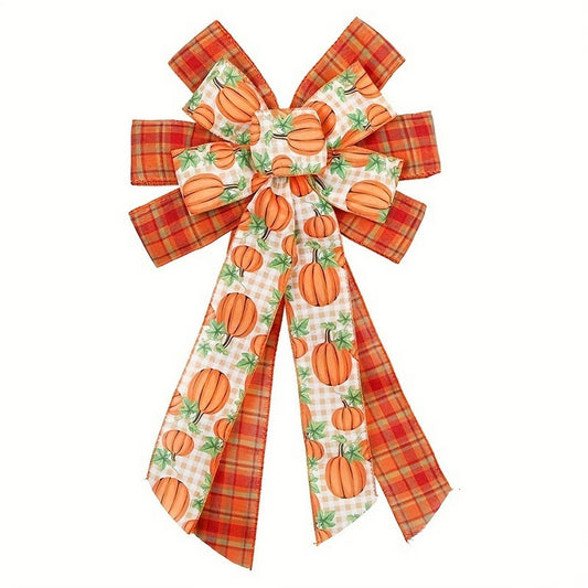CWMM10218_THANKSGIVING PLAID BOW PUMPKIN WREATH DECOR