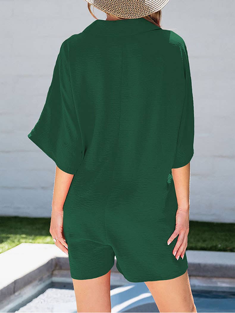 Loose shorts Solid color short sleeved jumpsuit