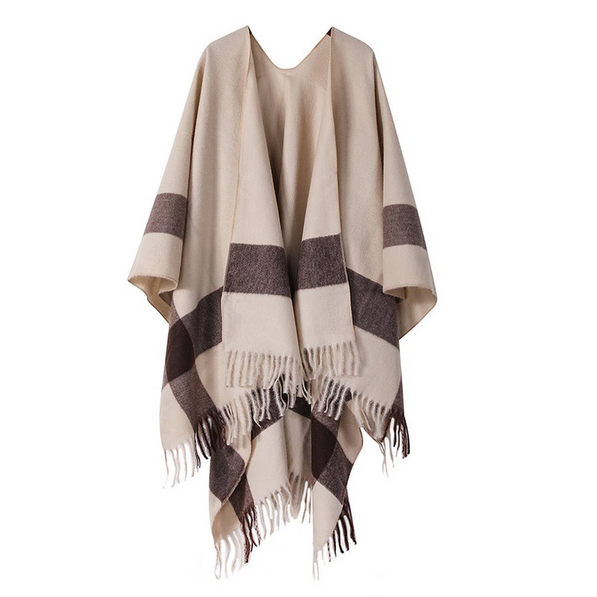 STRIPED FASHIONABLE SHAWL WITH FRINGE CAPE_CWASC2179