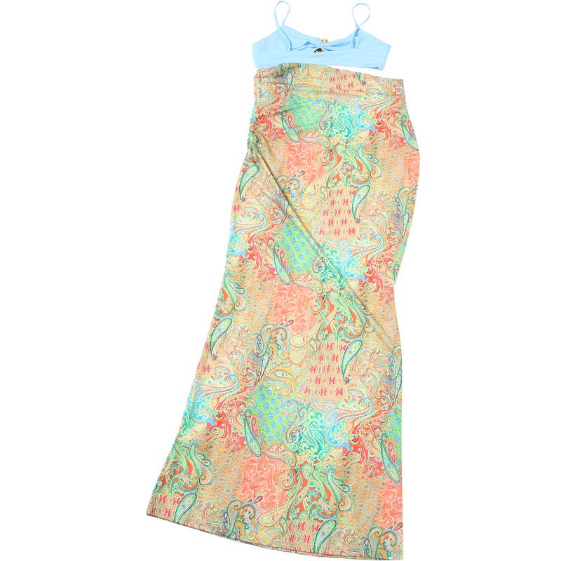 Sexy Print Splice Maxi Dress with Open Back