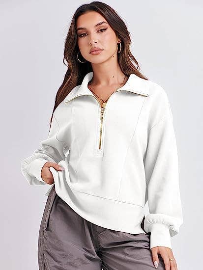 ZIPPER LONG-SLEEVED LOOSE PULLOVER SPORTS HOODIE